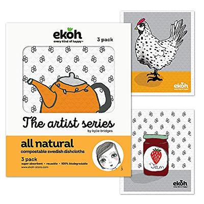 EKOH Swedish Dishcloths for Kitchen Set of 3 - Dish Cloths for Washing  Dishes - Eco Sponge Cloth - Absorbent Cleaning Cloths - Reusable, Washable