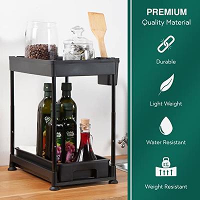 Under Sink Organizers and Storage, Pull Out Cabinet Organizer with  Removable Basket 2 Tier Height Adjustable Sliding Undersink Organizers for  Bathroom