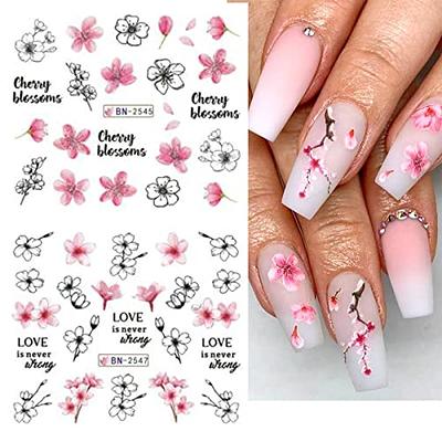 Pink Flower Nail Art Stickers Cherry Blossoms Nail Water Decals Summer  Spring Nail Art Supplies Leaf Tree Flowers Nail Designs Accessories Foil  Water