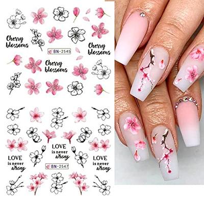 12pcs Green Leaves Spring Floral Decals Cherry Flower Nail Water