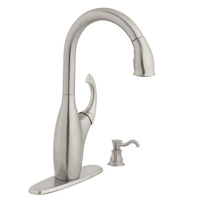 Glacier Bay McKenna Single-Handle Pull Down Sprayer Kitchen Faucet in Stainless Steel with TurboSpray and FastMount, Silver