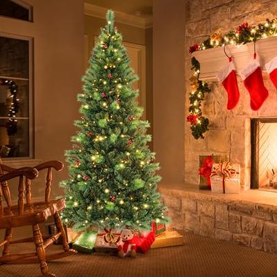 Costway 7ft Pre-lit Hinged Christmas Tree w/ Remote Control & 9 Lighting  Modes 