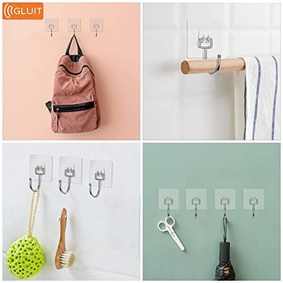 Adhesive Hooks for Hanging Heavy Duty Wall Hooks 22 lbs Self Adhesive Towel Hook Waterproof Transparent S Hooks for Keys Bathroom Shower Outdoor