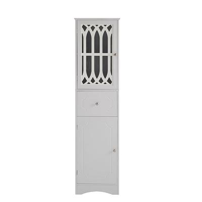 23.62 in. W x 11.8 in. D x 39.57 in. H White Bathroom Standing Storage  Linen Cabinet with 3-Drawers and 1-Door