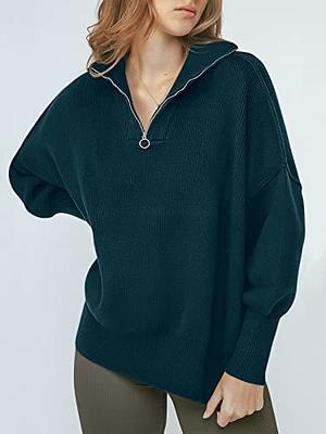 Womens Half Zip Sweatshirt Oversized Long Sleeve Collar Drop