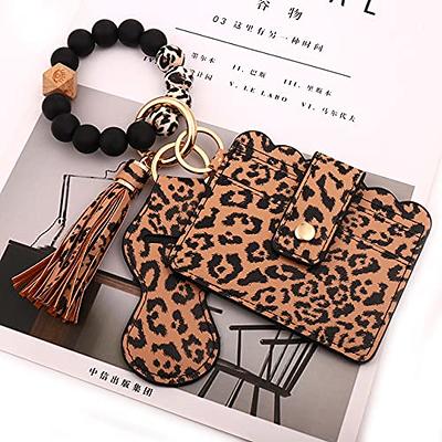 Key Ring Bangle Purse Designer Leopard Leather Card Holder Silicone Beaded Credit Cards Keychain