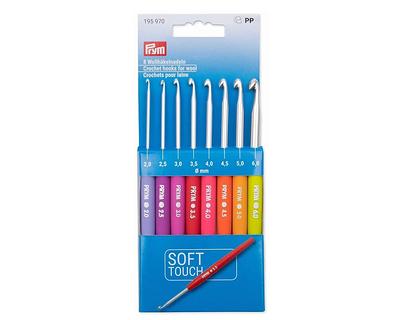 Prym Soft Touch Crochet Hook, Set Of 8 - 2-6mm, Multicoloured