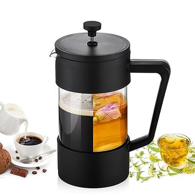 French Press Coffee/Tea Maker, Camping Mini Coffee/Tea Press of 304  Stainless Steel Filter and Heat Resistant Glass, Cold Brew Coffee Maker  12OZ for Travel& Home Gift(Black)