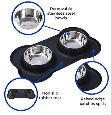 Dog Food Bowls Stainless Steel Pet Bowls & Dog Water Bowls with No-Spill and Non-Skid, Feeder Bowls with Dog Bowl Mat for Small Medium Large Size Dogs