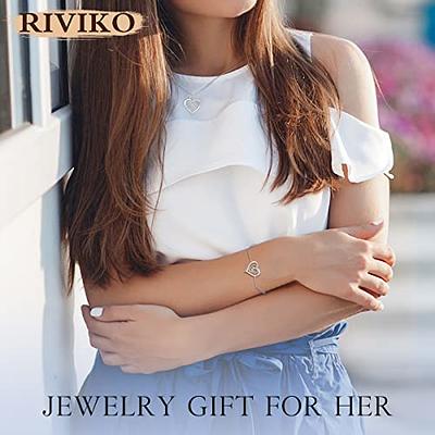 RIVIKO Love Heart Charm Bracelet For Women 925 Sterling Silver With  Zirconia Birthstone Bracelets Adjustable Link for Mother Wife Girls Sister