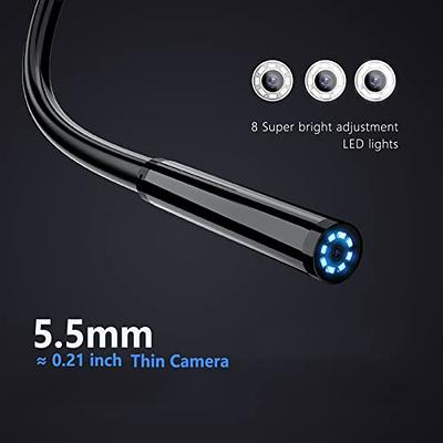 Borescope Inspection Camera, 7.9mm Portable Snake Camera, 2.4'' Screen,  IP67, 6 LEDs Light, Flexible Semi-Rigid Cable for SewerDrain Plumbing Check