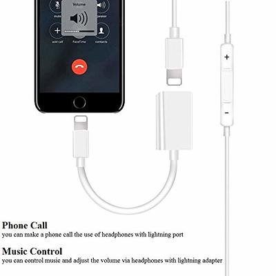 Headphone Jack Adapter for iPhone Xs/Xs Max/XR/8/8 Plus/X/7/7 Plus, Audio &  Charger & Call & Volume Control Cable for iPhone,2 in 1 Splitter