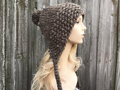 Winter Knit Hat With Ear Flaps One Size Fits All Unisex Adults & Teen.