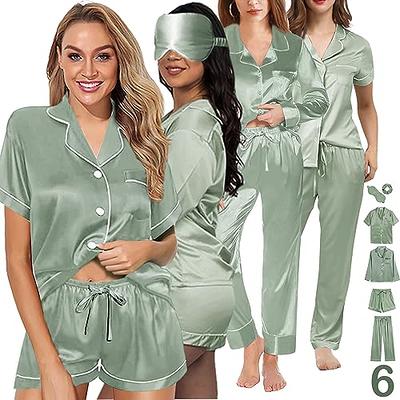  Silk Pajamas For Women Set 3 Piece Satin Sleepwear Classic  Button-Down Short Sleeve Pj Set Cute Loungewear Pink