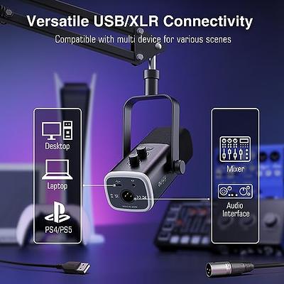 FIFINE XLR/USB Dynamic Microphone for Podcast Recording, PC Computer Gaming  Streaming Mic with RGB Light, Mute Button, Headphones Jack, Desktop Stand