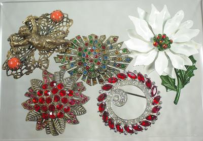 Vintage 1950’s Red Crystal Filigree Large Brooch Earrings Set