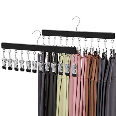 Legging Hanger Pants Hangers For Closet, Wooden Hanger With 12 Metal Clips,  Hanging Storage Closet Organizer For Hats, Jeans, Yoga Pants, Scarves,  Household Space Saving Organizer For Bedroom, Closet, Wardrobe, Home, Dorm 