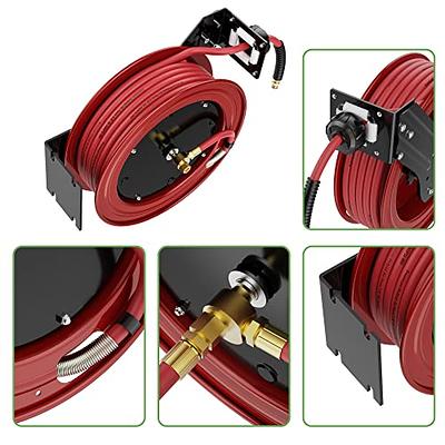 Y-ASQA Air Hose Reel Retractable Industrial 3/8 x 50' PVC Air Hose, Auto  Rewind Air Tool Hose Reel, 300PSI Heavy Duty Steel Reel (RED) - Yahoo  Shopping