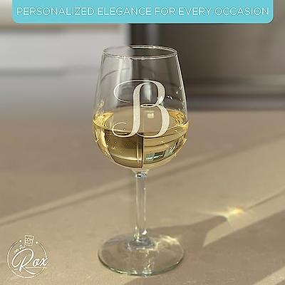 on The Rox Drinks Monogrammed Gifts for Women and Men - Letter A-Z Initial Engraved Monogram Stemless Wine Glass - 17 oz Personalized Wine Gifts for