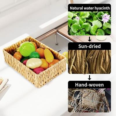 Farmlyn Creek 3 Section Wicker Baskets for Shelves, Hyacinth Storage Baskets  for Bathroom Organizing, 2 Pack (14.4 x 6 x 4.3 in)