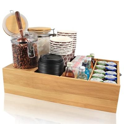 Bokon 2 Pcs Coffee Station Organizer for Countertop Wooden Coffee