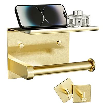 Noonext Toilet Paper Holder Gold, Adhesive Toilet Paper Holder with Phone  Shelf, Toilet Paper Roll Holder SUS304 Stainless Steel, Self Adhesive or