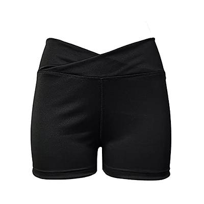 Women's High Waisted Biker Shorts Cross Waist Workout Yoga Shorts Running  Leggings with/no Pocket