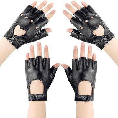 Skull Studded Punk Rock Biker Driving Women's Leather Fingerless Gloves