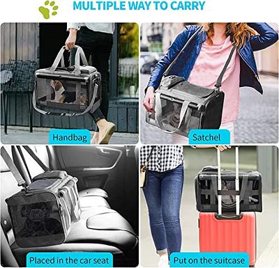 YUDODO 25 lbs Lightproof Pet Carriers Airline Approved Dog Cat Travel Soft  Sided Carrier Reflective Mesh Safe Pet Cat Carrier Foldable Portable Small