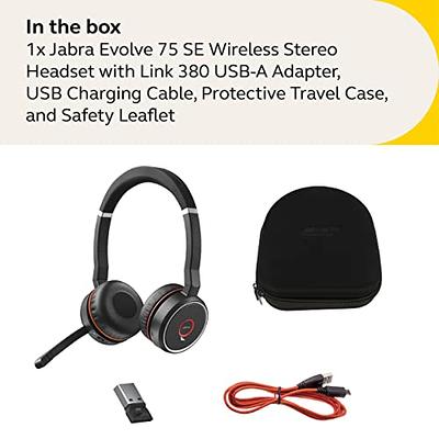 Jabra Evolve2 65 MS Wireless Headphones with Link380a, Stereo, Black –  Wireless Bluetooth Headset for Calls and Music, 37 Hours of Battery Life,  Passive Noise Cancelling Headphones 