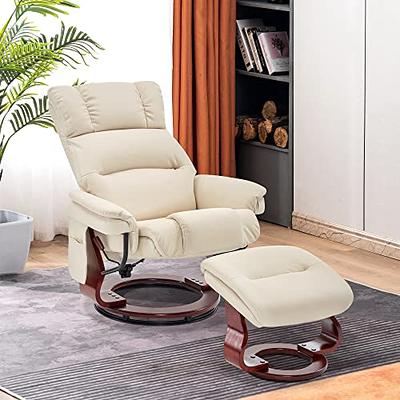 HOMCOM Faux Leather Manual Recliner, Adjustable Swivel Lounge Chair with Footrest, Armrest and Wrapped Wood Base for Living Room, Brown