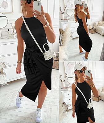 NOLLSOM Women Casual Sleeveless Striped Tank Midi Dresses Halter