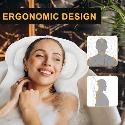 Unique Bargains Relax Bathtub Cushion Bath Pillow For Head Neck and Back  With 6 Suction Cups White