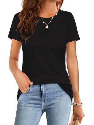 PUMIEY Short Sleeve T Shirt for Women Scoop Neck Slim Fit Tops Sexy Tee  Women Clothing Jet Black Small at  Women's Clothing store