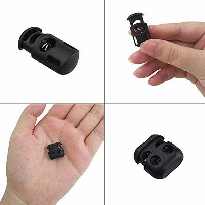  20 Pcs Plastic Cord Locks kit Elastic Bungee Nylon Shock Cord  1/8 50 ft Lengths, DaKuan 10 Pcs Sing-Hole, 10 pcs Double-Hole (Black) End  Spring Toggle Stopper Slider with Crafting Stretch