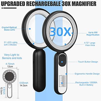 Magnifying Glass with 21 LED Lights,MOJINO 10X 30X Dual Glass Lens Handheld  Illuminated Magnifier Reading Magnifying Glass with for Seniors Kids  Reading, Inspection, Coins, Jewelry, Exploring - Yahoo Shopping