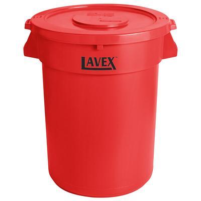 Lavex 32 Gallon Brown Round Commercial Trash Can with Lid and Dolly