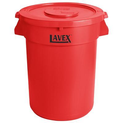 Lavex 20 Gallon Red Round Commercial Trash Can with Lid and Dolly