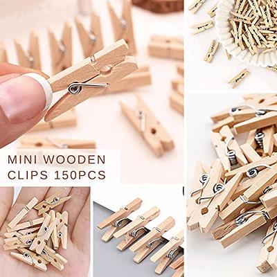 Sturdy Mini Clothes Pins for Photo, 150 Pcs 1 Inch Natural Wooden