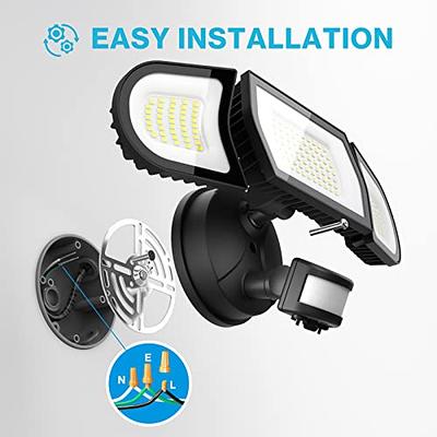 Olafus 55W Flood Lights Outdoor Motion Sensor Light, LED Security Light  IP65 Waterproof, 5500LM Motion Activated Light, 3 Head LED Flood Light,  6500K