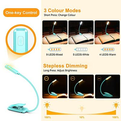 Monotremp Book Lights for Reading at Night in Bed, 80 Hours Runtime LED Book  Light Rechargeable, 3 Brightness Levels × 3 Color Temperatures, 1.3 oz  Lightweight Reading Lights for Books in Bed 