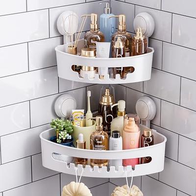 LUXEAR Suction Cup Corner Shower Caddy Wall Mounted Shower Shelf Bathroom  Storage Basket - No-Drilling Removable Plastic Storage Organizer for