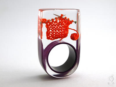 Knitting - Extraordinary Knitting Ring With Orange-Red Knitted Wool &  Needles On A Purple Made Of Resin - Yahoo Shopping