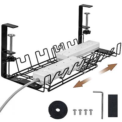 No Drill Under Desk Cable Management Tray, Desk Wire Management Cable Tray Sturdy Metal Wire Organizer Under Desk Basket for Office and Home Standing