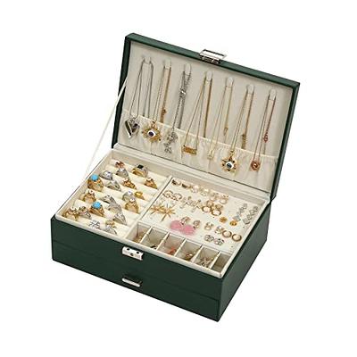 Frebeauty Earring Organizer Classic Jewelry Box 50 Slots Double Layer  Jewelry Storage Case with 6 Necklace Hook and Bracelet Pocket(Pearl White)