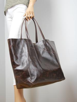 Brown Leather Web Boston Bag Small