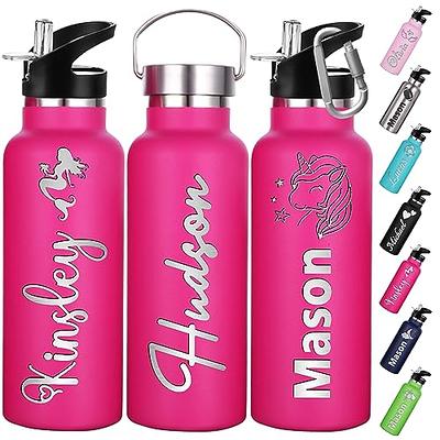 Personalized Water Bottles for Kids, 16 oz Custom Name Sports Water Bottle  with Straw for Children Girls Boys School