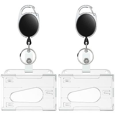 Hard Plastic 3 Card Badge Holder with Retractable Reel - Retracting ID  Lanyard Features Belt Clip & Carabiner - Rigid Vertical CAC Holder - Top  Load