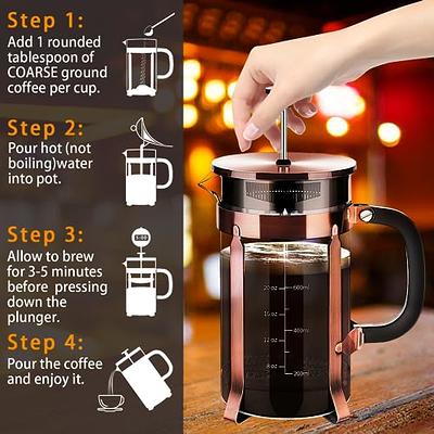 Cafe Du Chateau French Press Coffee Maker, Brews Coffee and Tea, Heat  Resistant Glass with 4 Level Filtration System, Stainless Steel Housing,  Large