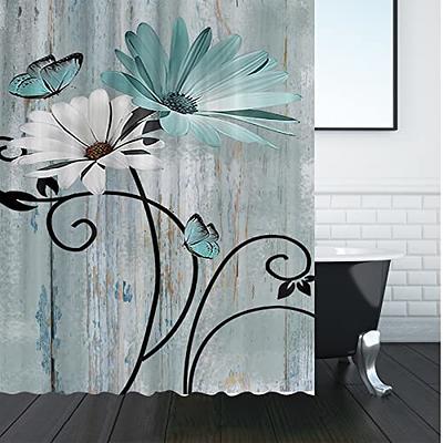 Gray and Teal Shower Curtain and Bath Rug Sets, Modern Turquoise